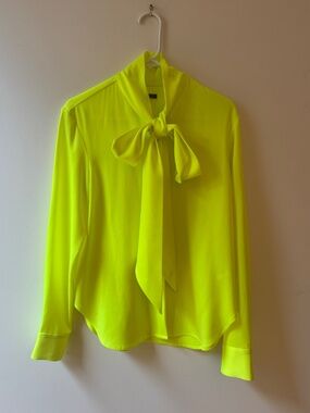Bow Neck-Scarf Satin Crepe Shirt in Neon Yellow by Alex Perry
